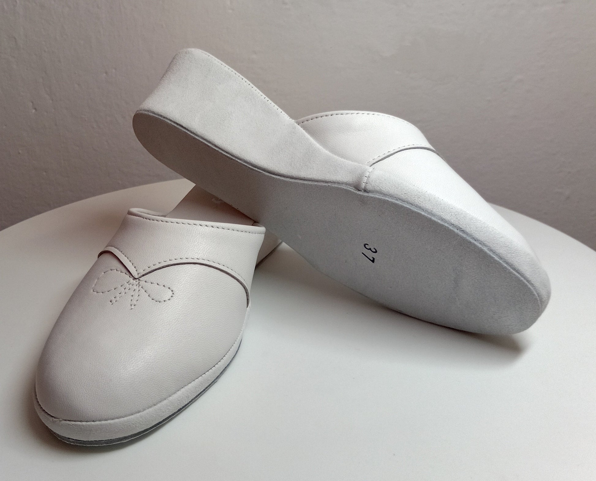 0003 Nappa e Camoscio Bianco Suola Bufalo Ciabatte da camera Donna Original Milly Made in Italy
