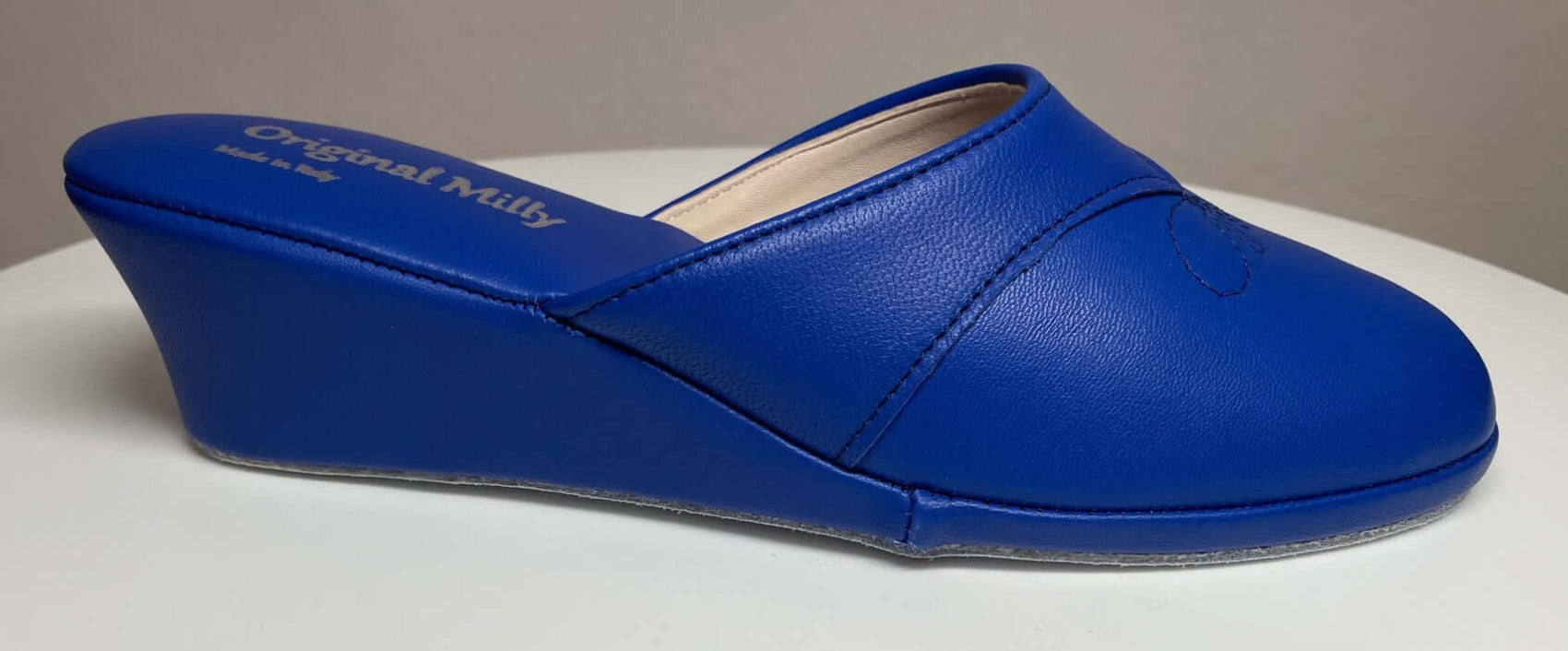 0003 Nappa e Camoscio Blu suola Bufalo Ciabatte da camera Donna Original Milly Made in Italy