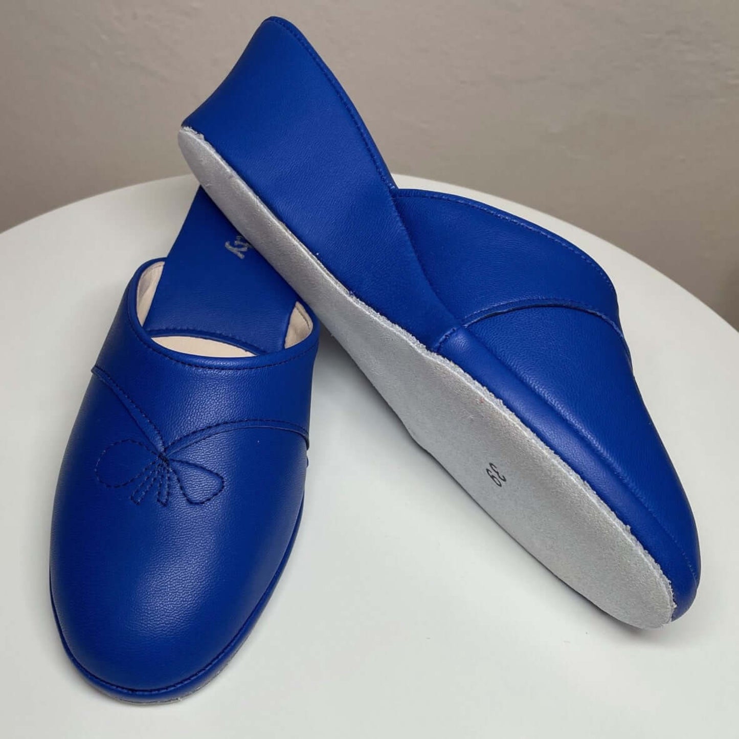 0003 Nappa e Camoscio Blu suola Bufalo Ciabatte da camera Donna Original Milly Made in Italy