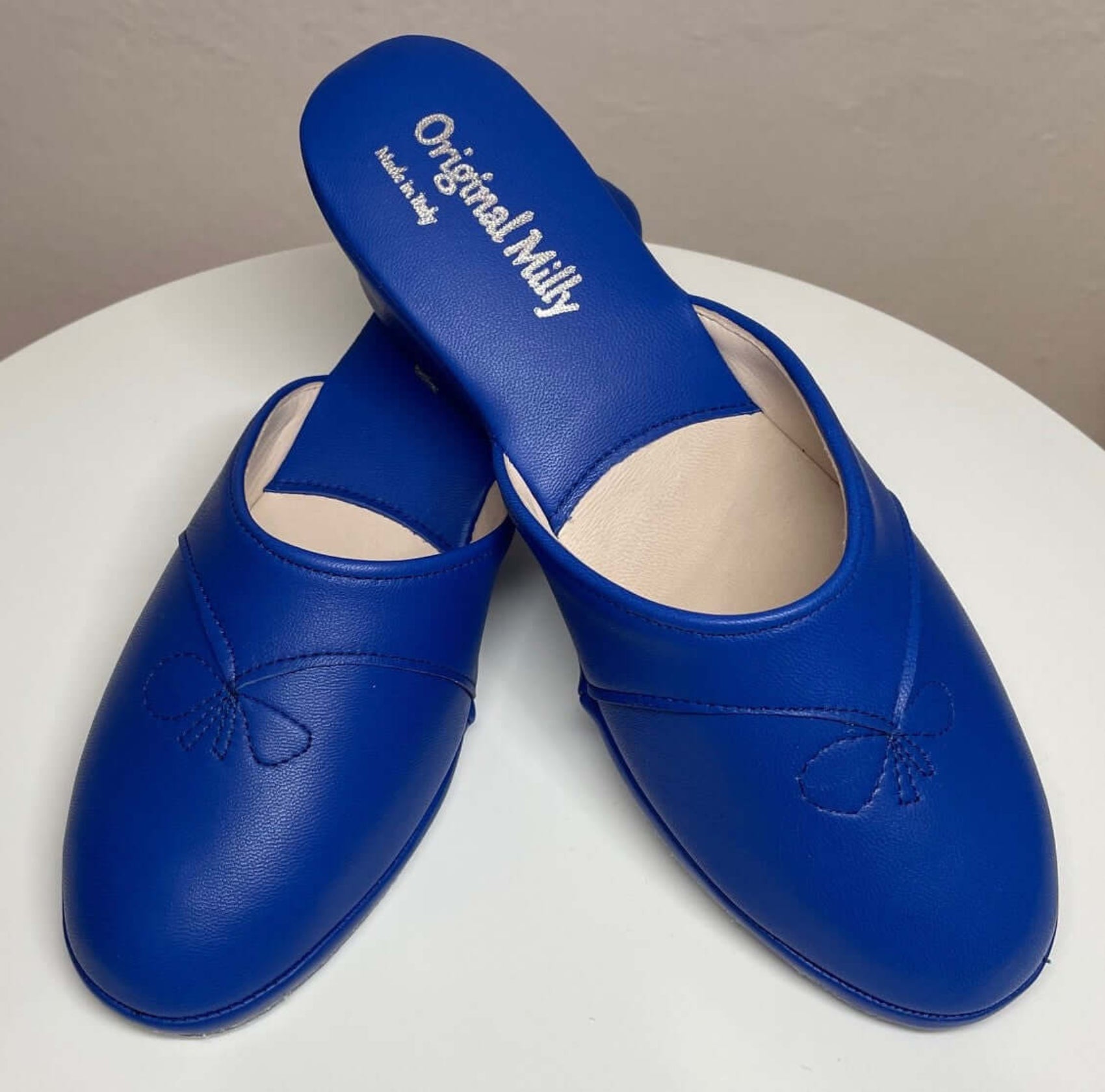 0003 Nappa e Camoscio Blu suola Bufalo Ciabatte da camera Donna Original Milly Made in Italy