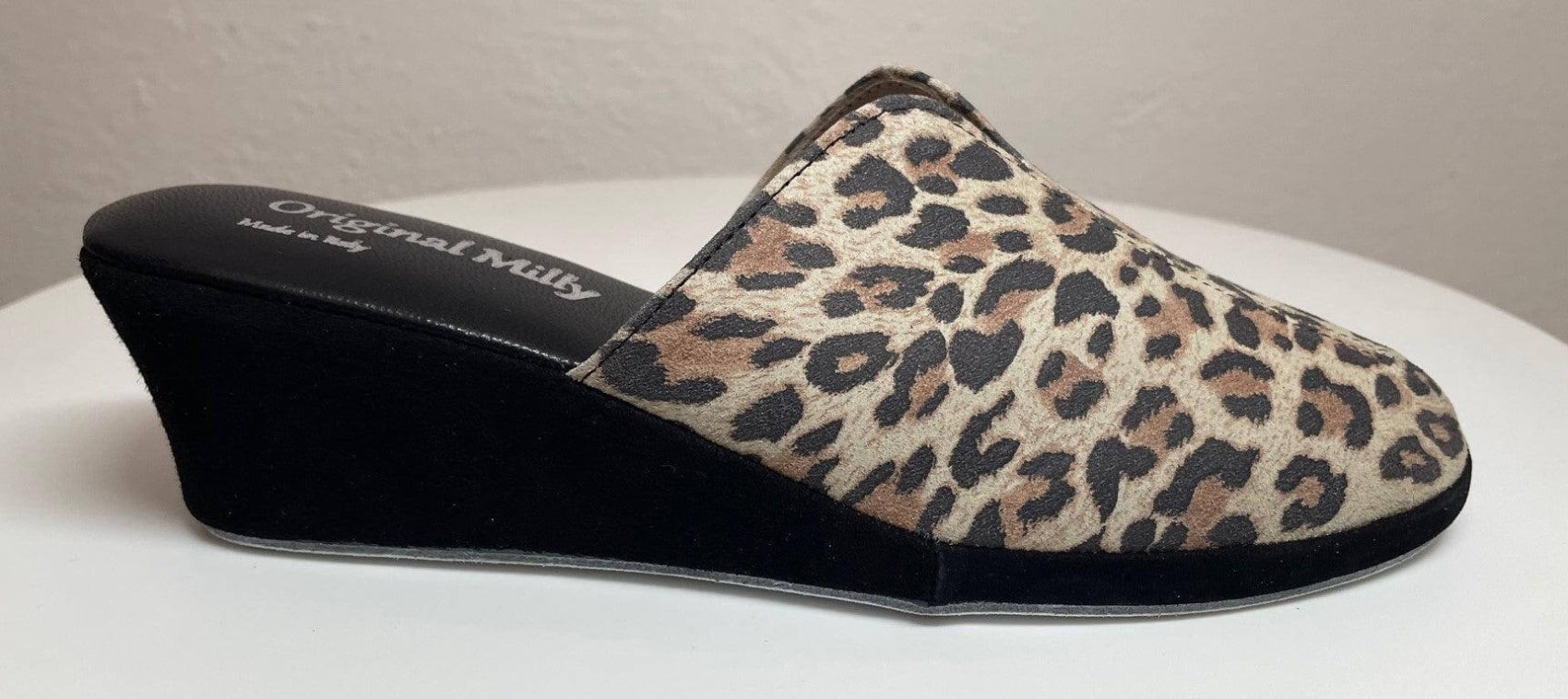 0004 Camoscio Leopardo Suola Bufalo Ciabatte da camera Donna Original Milly Made in Italy