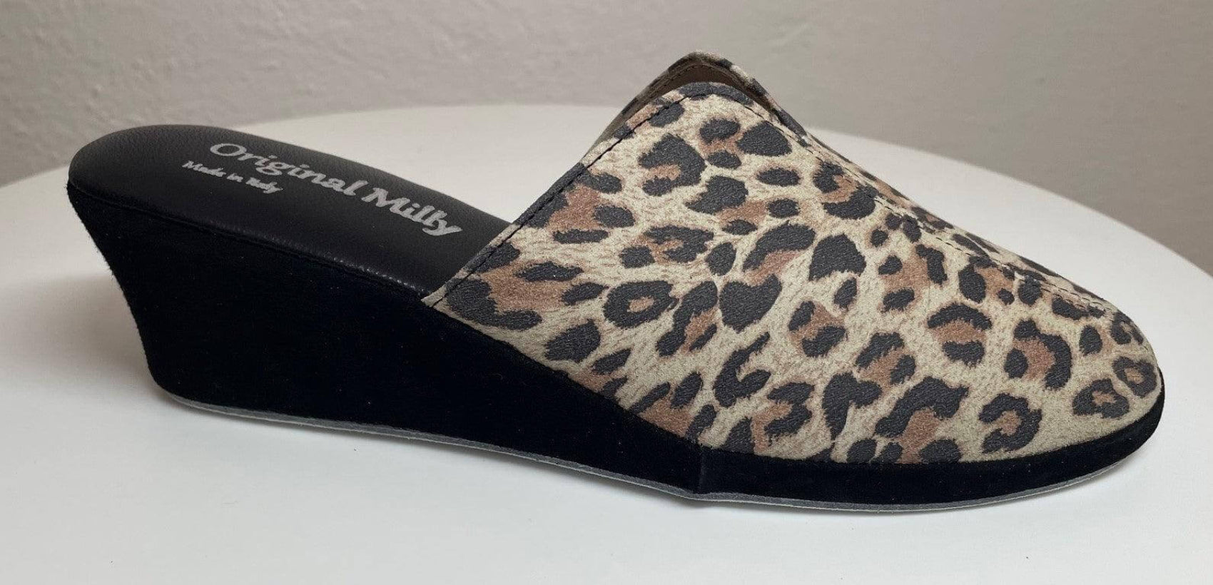 0004 Camoscio Leopardo Suola Bufalo Ciabatte da camera Donna Original Milly Made in Italy