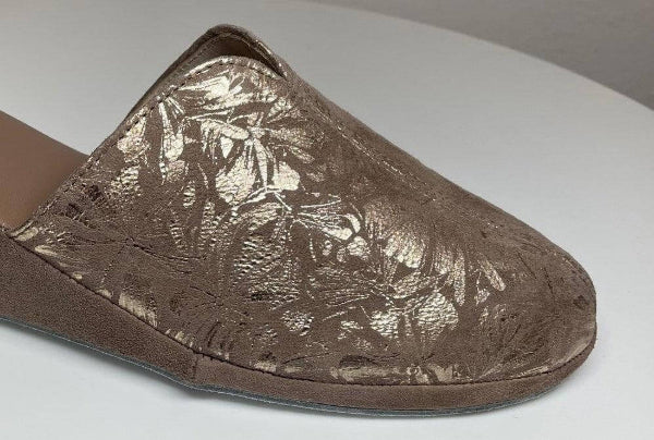 0004 Camoscio Taupe Suola Bufalo Ciabatte da camera Donna Original Milly Made in Italy