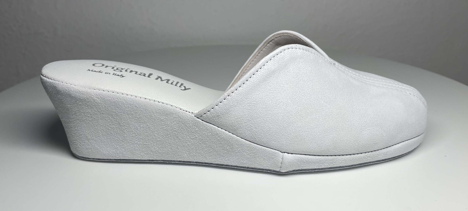 0005 Camoscio Bianco Suola Bufalo Ciabatte da camera Donna Original Milly Made in Italy