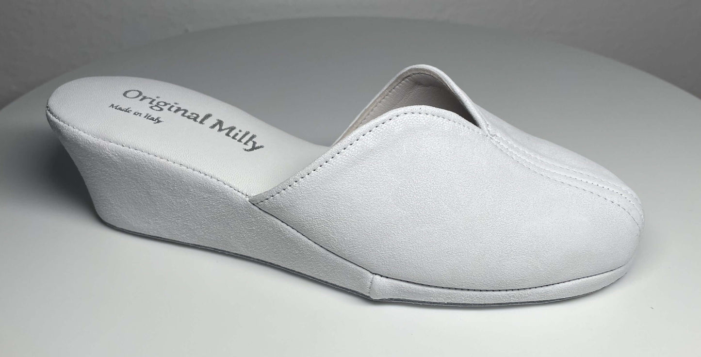 0005 Camoscio Bianco Suola Bufalo Ciabatte da camera Donna Original Milly Made in Italy
