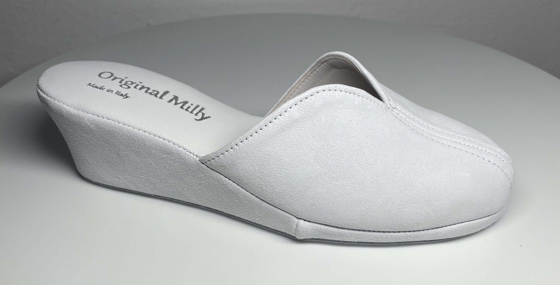 0005 Camoscio Bianco Suola Bufalo Ciabatte da camera Donna Original Milly Made in Italy