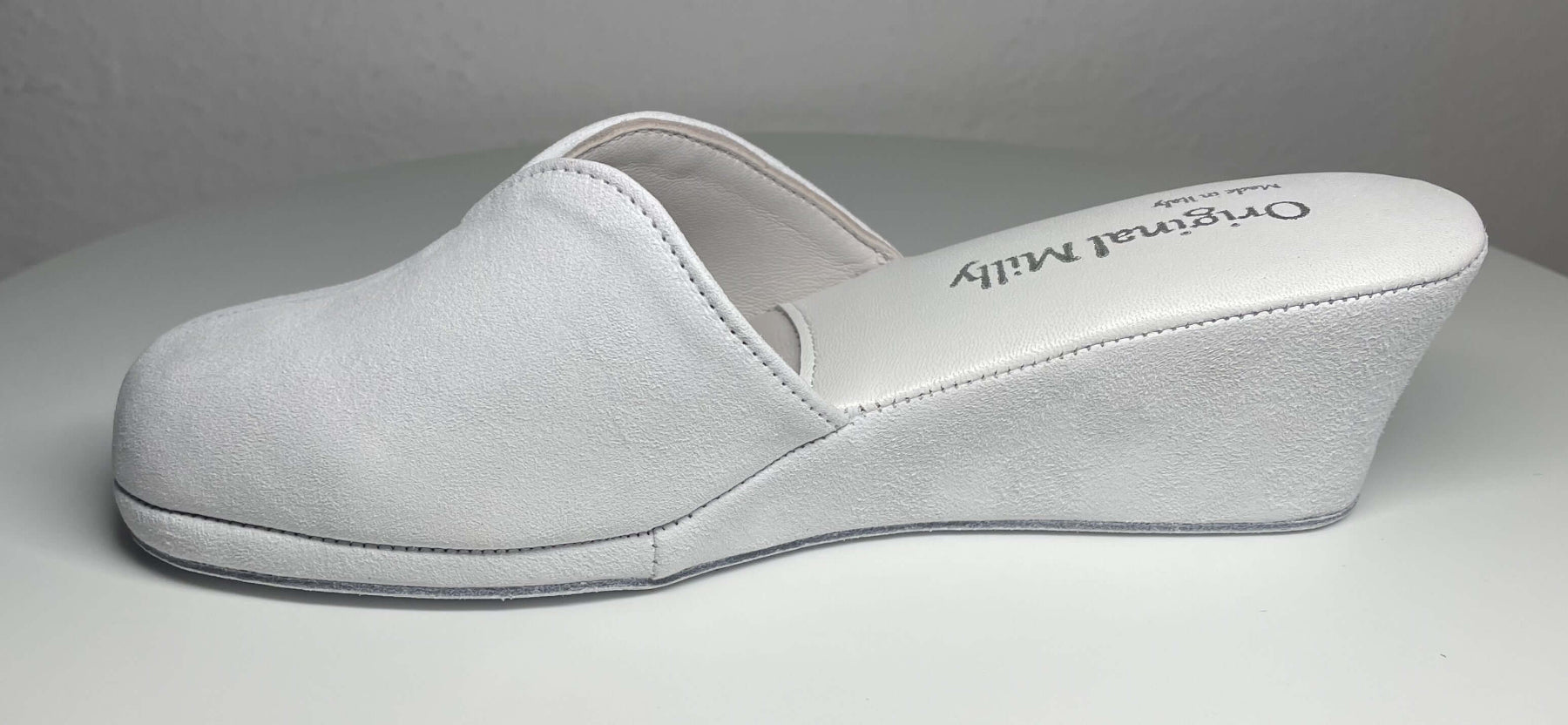 0005 Camoscio Bianco Suola Bufalo Ciabatte da camera Donna Original Milly Made in Italy