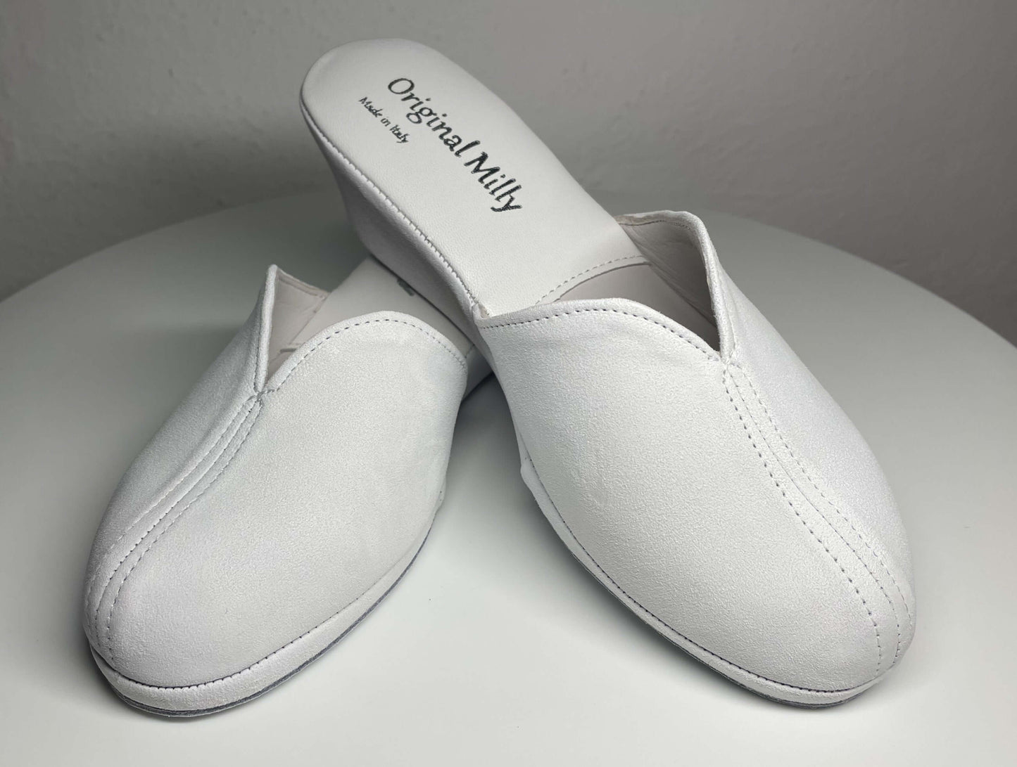 0005 Camoscio Bianco Suola Bufalo Ciabatte da camera Donna Original Milly Made in Italy