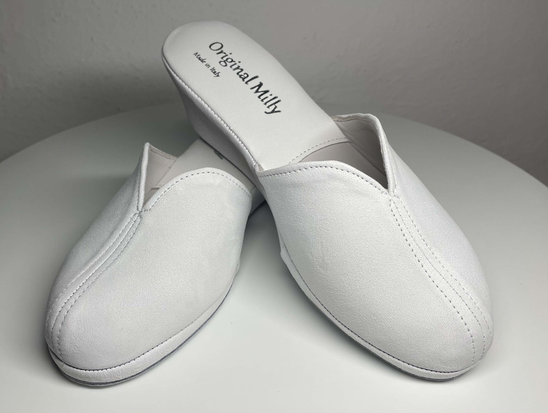 0005 Camoscio Bianco Suola Bufalo Ciabatte da camera Donna Original Milly Made in Italy