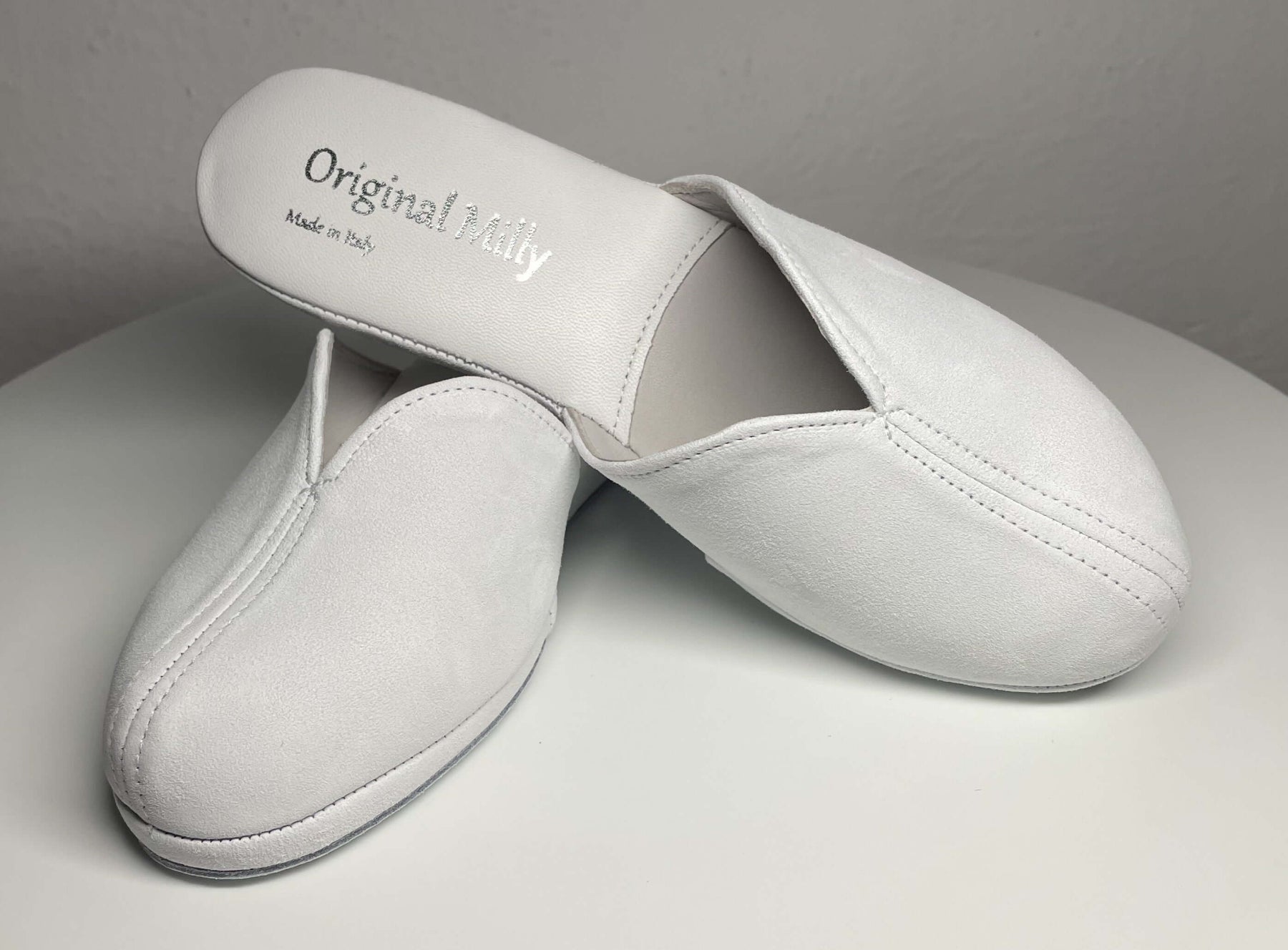 0005 Camoscio Bianco Suola Bufalo Ciabatte da camera Donna Original Milly Made in Italy