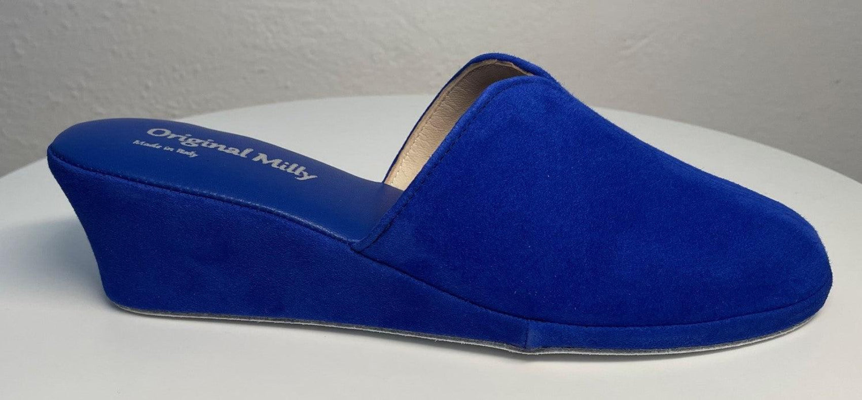 0005 Camoscio Blu Suola Bufalo Ciabatte da camera Donna Original Milly Made in Italy