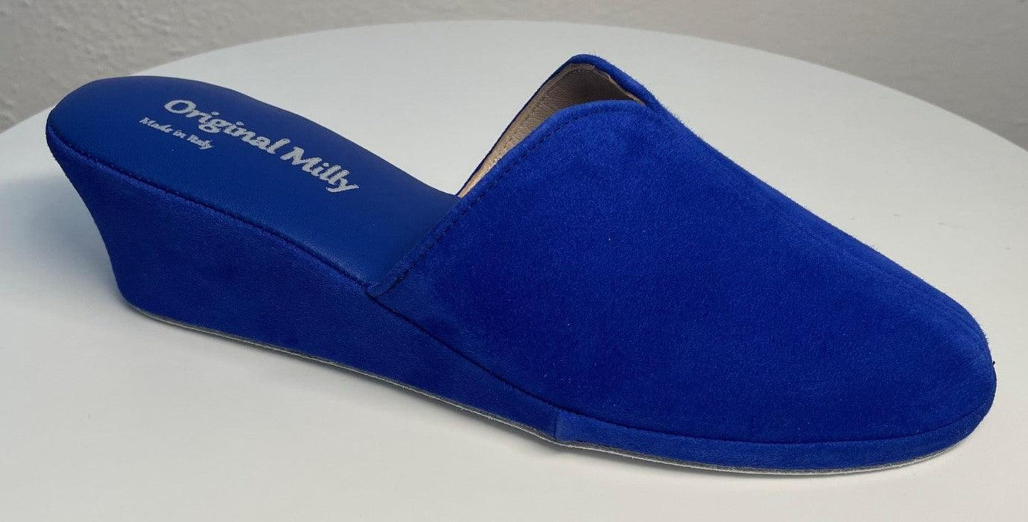 0005 Camoscio Blu Suola Bufalo Ciabatte da camera Donna Original Milly Made in Italy