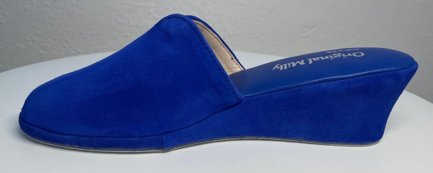 0005 Camoscio Blu Suola Bufalo Ciabatte da camera Donna Original Milly Made in Italy