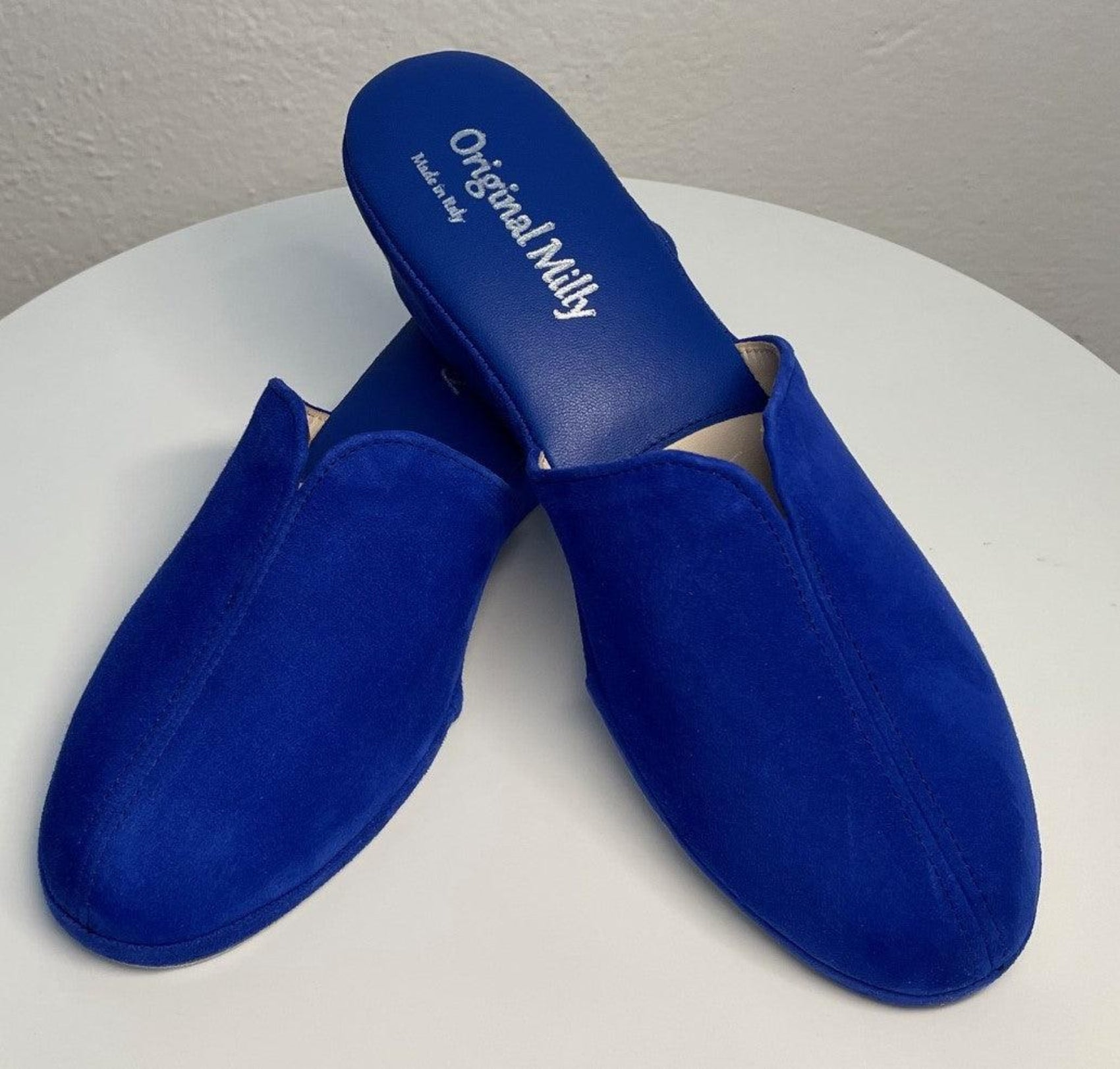 0005 Camoscio Blu Suola Bufalo Ciabatte da camera Donna Original Milly Made in Italy