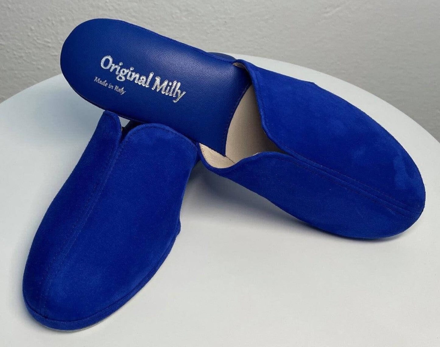 0005 Camoscio Blu Suola Bufalo Ciabatte da camera Donna Original Milly Made in Italy