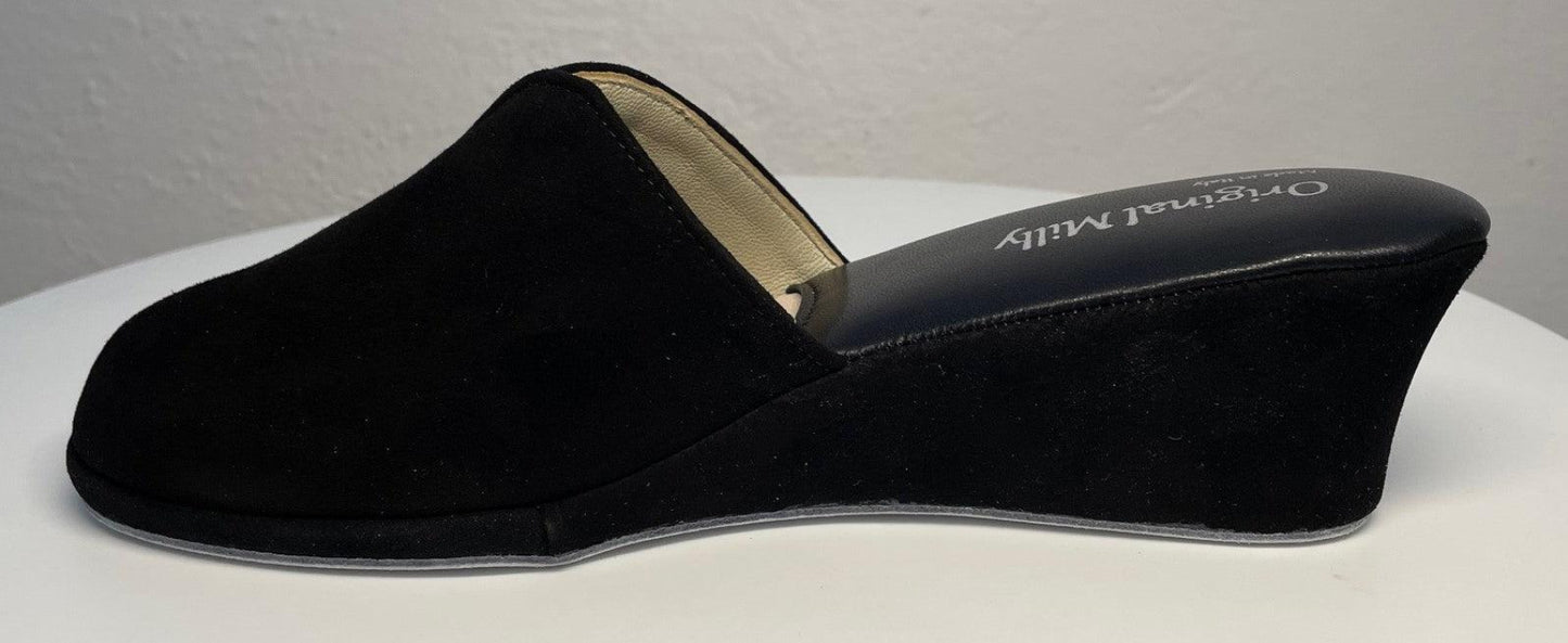 0005 Camoscio Nero Suola Bufalo Ciabatte da camera Donna Original Milly Made in Italy