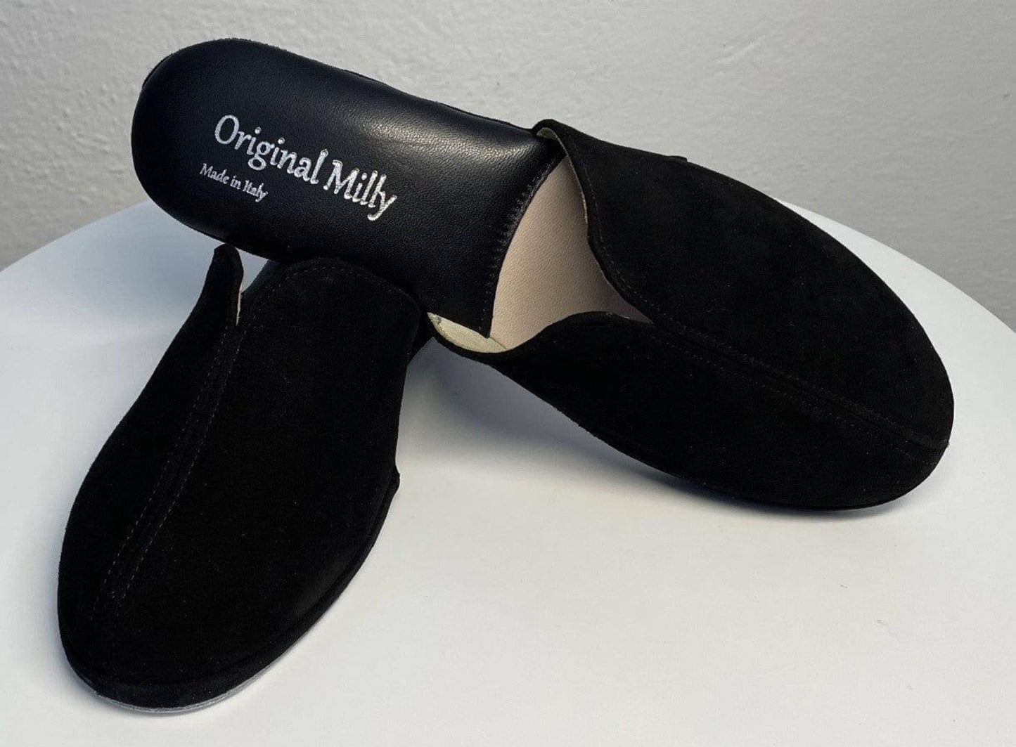 0005 Camoscio Nero Suola Bufalo Ciabatte da camera Donna Original Milly Made in Italy