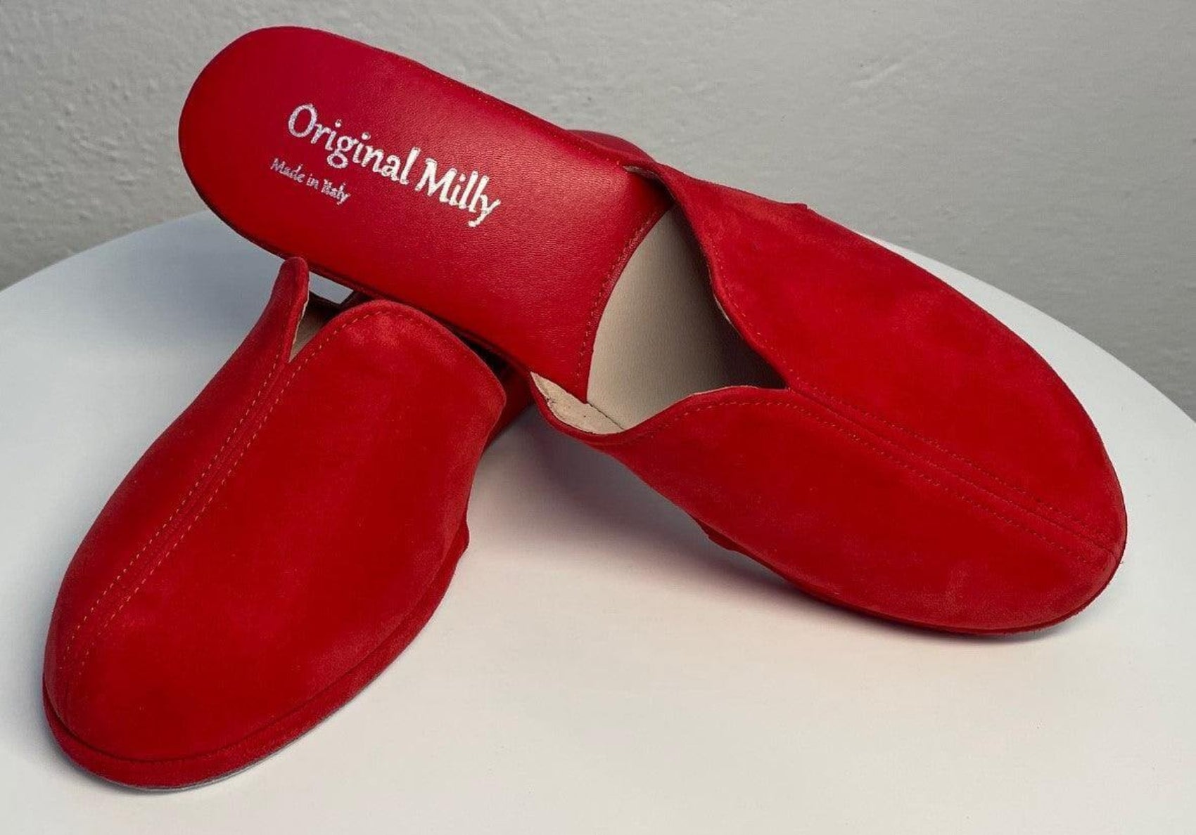 0005 Camoscio Rosso Suola Bufalo Ciabatte da camera Donna Original Milly Made in Italy