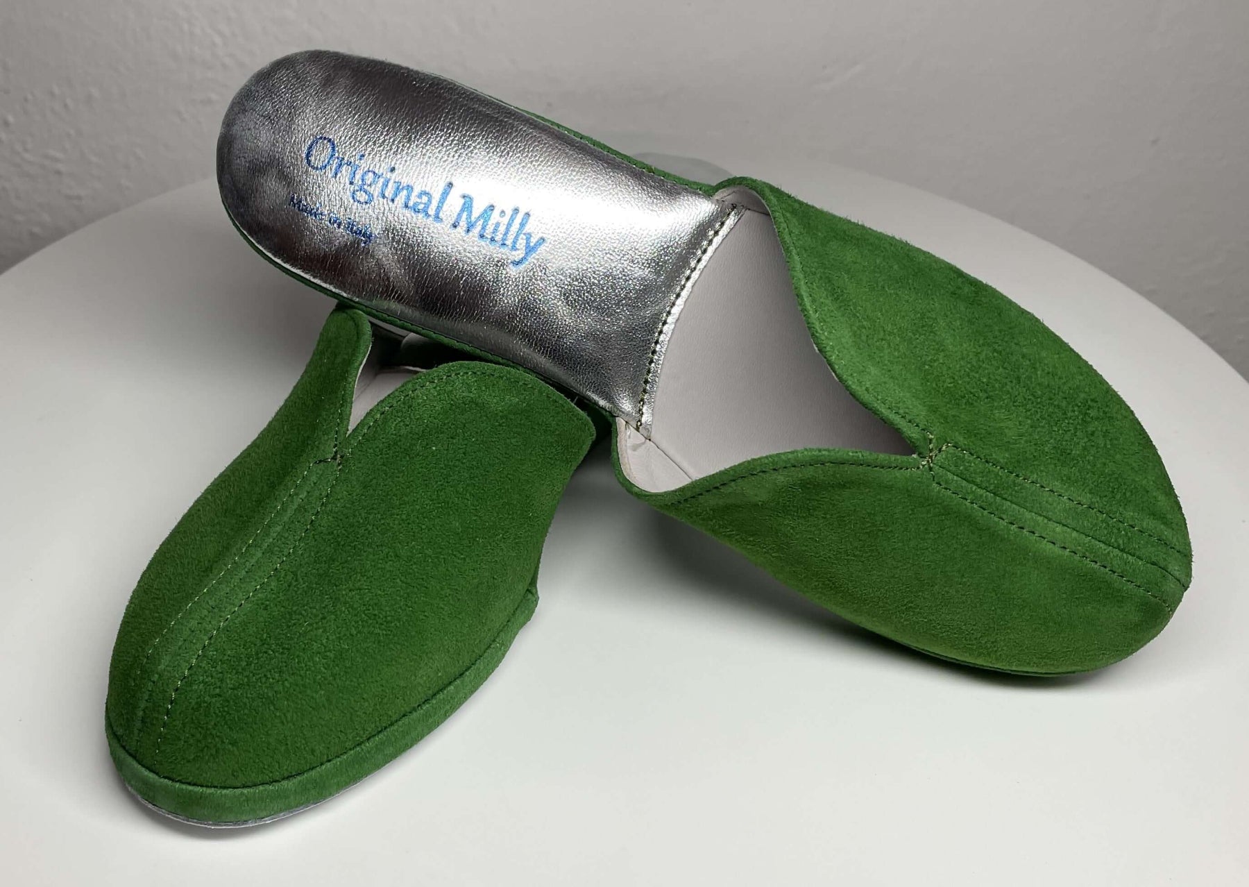 0005 Camoscio Verde Suola Bufalo Ciabatte da camera Donna Original Milly Made in Italy