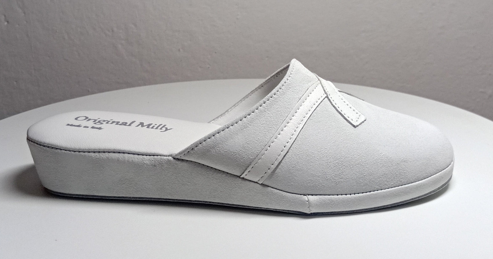 0022 Camoscio e Nappa Bianco Suola Bufalo Ciabatte da camera Donna Original Milly Made in Italy