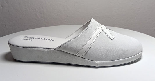 0022 Camoscio e Nappa Bianco Suola Bufalo Ciabatte da camera Donna Original Milly Made in Italy