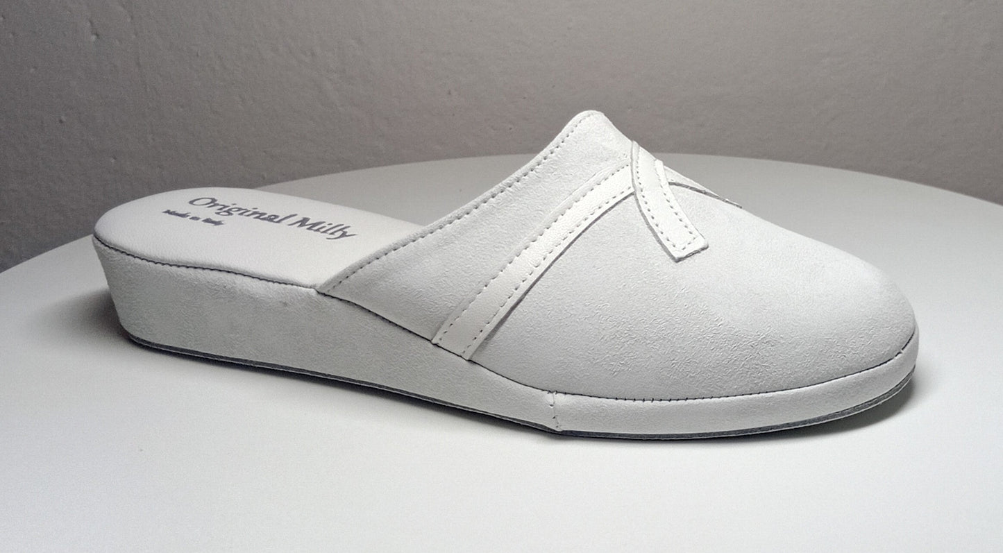 0022 Camoscio e Nappa Bianco Suola Bufalo Ciabatte da camera Donna Original Milly Made in Italy