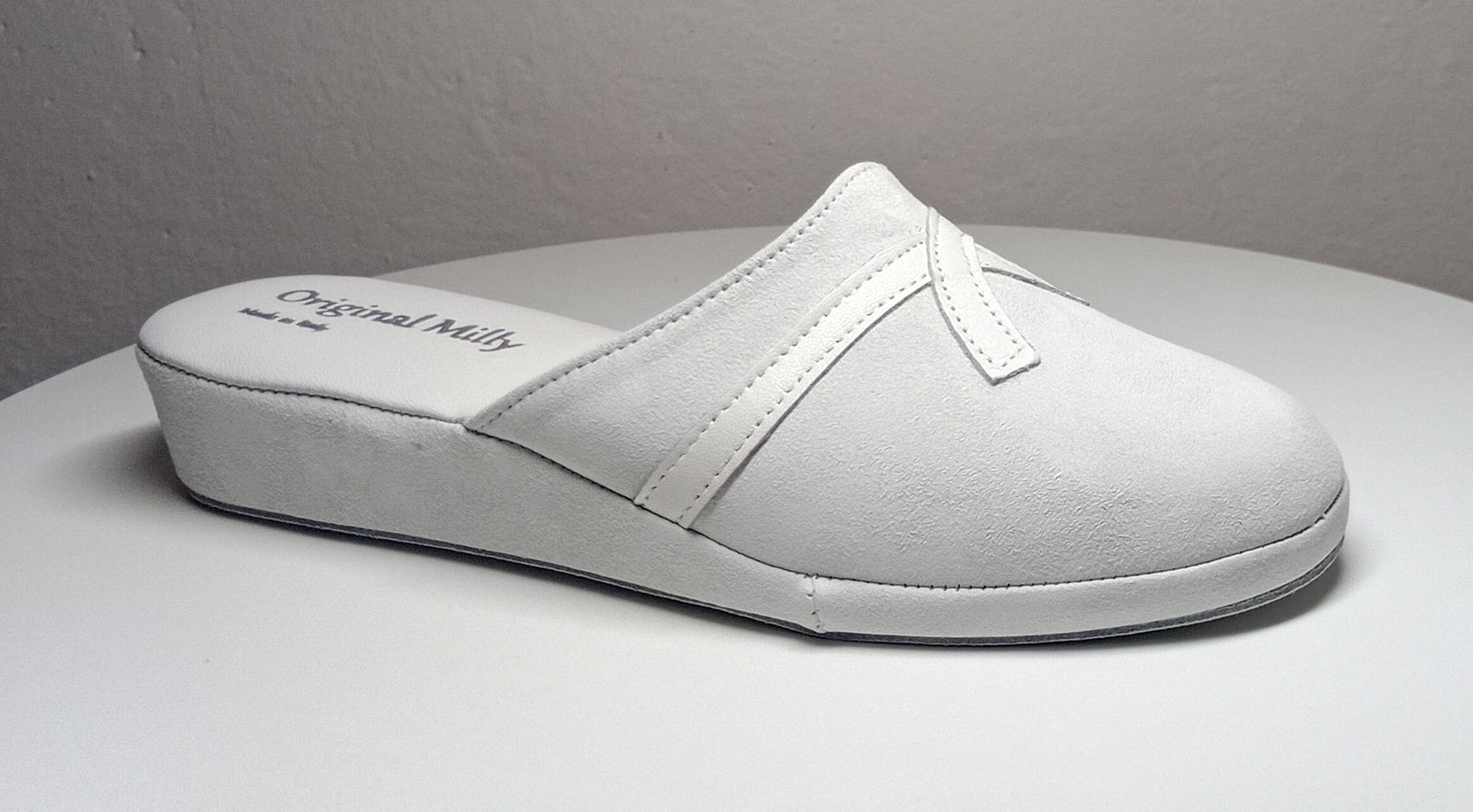 0022 Camoscio e Nappa Bianco Suola Bufalo Ciabatte da camera Donna Original Milly Made in Italy