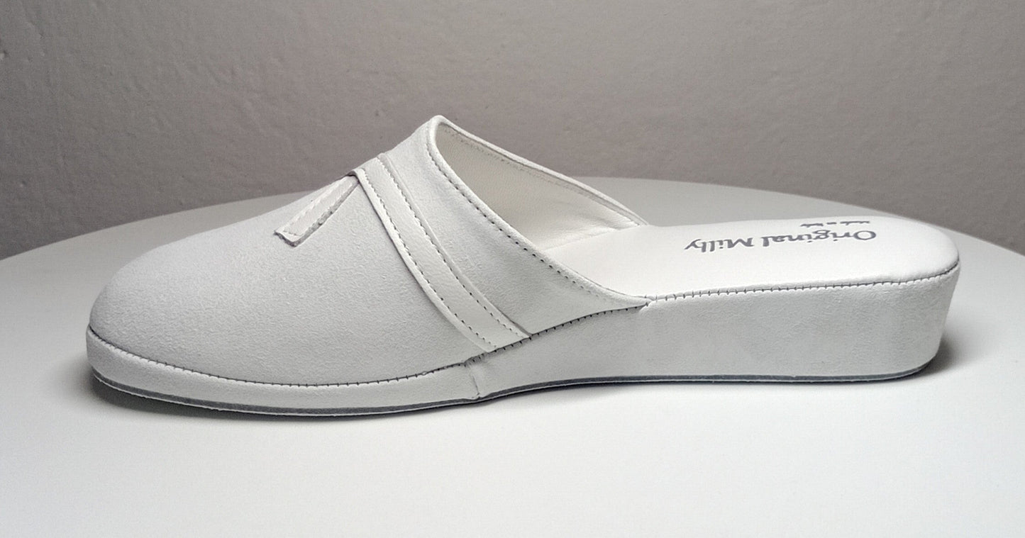 0022 Camoscio e Nappa Bianco Suola Bufalo Ciabatte da camera Donna Original Milly Made in Italy