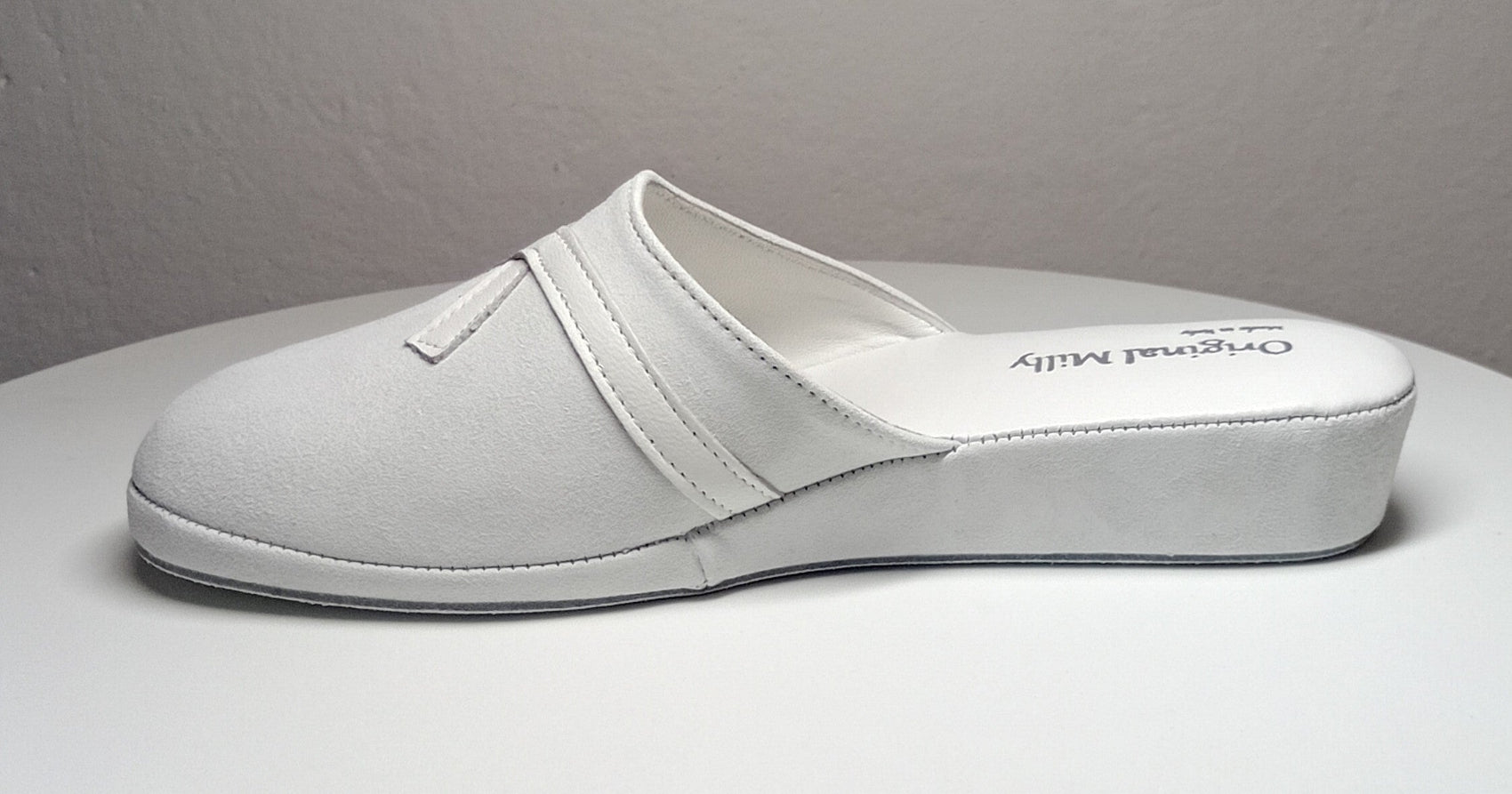 0022 Camoscio e Nappa Bianco Suola Bufalo Ciabatte da camera Donna Original Milly Made in Italy