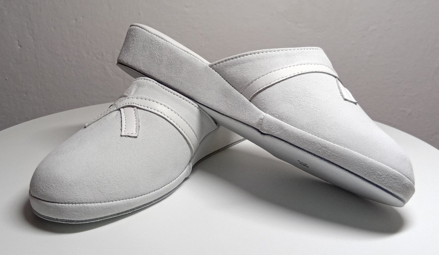 0022 Camoscio e Nappa Bianco Suola Bufalo Ciabatte da camera Donna Original Milly Made in Italy