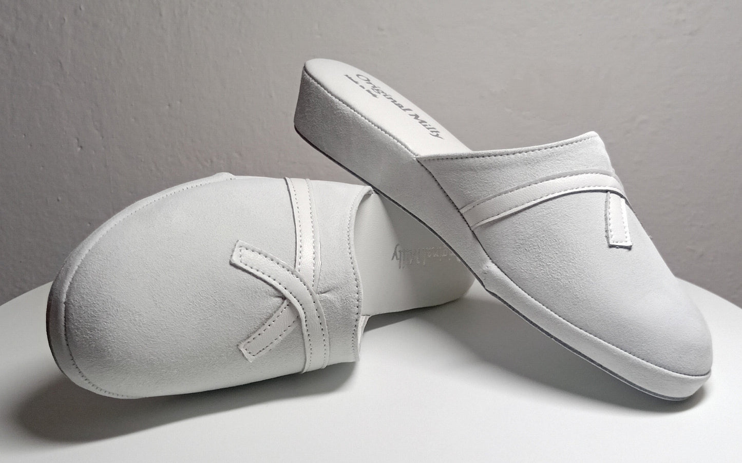 0022 Camoscio e Nappa Bianco Suola Bufalo Ciabatte da camera Donna Original Milly Made in Italy