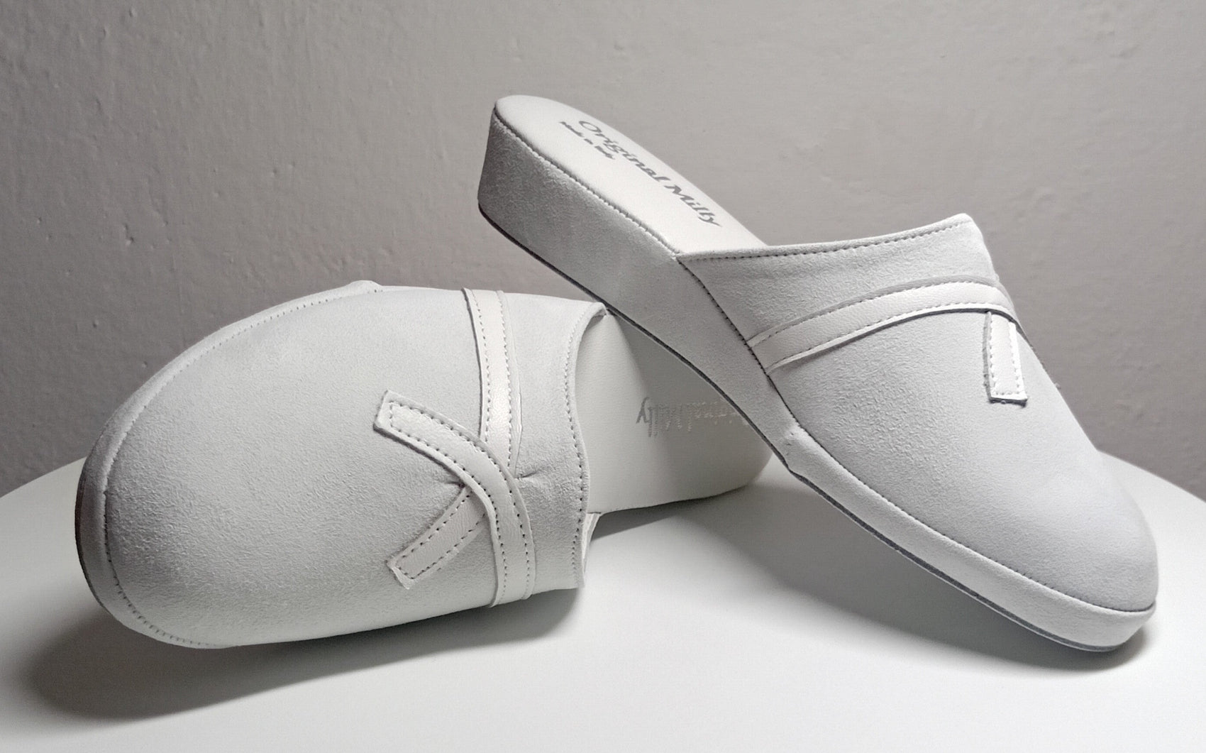 0022 Camoscio e Nappa Bianco Suola Bufalo Ciabatte da camera Donna Original Milly Made in Italy