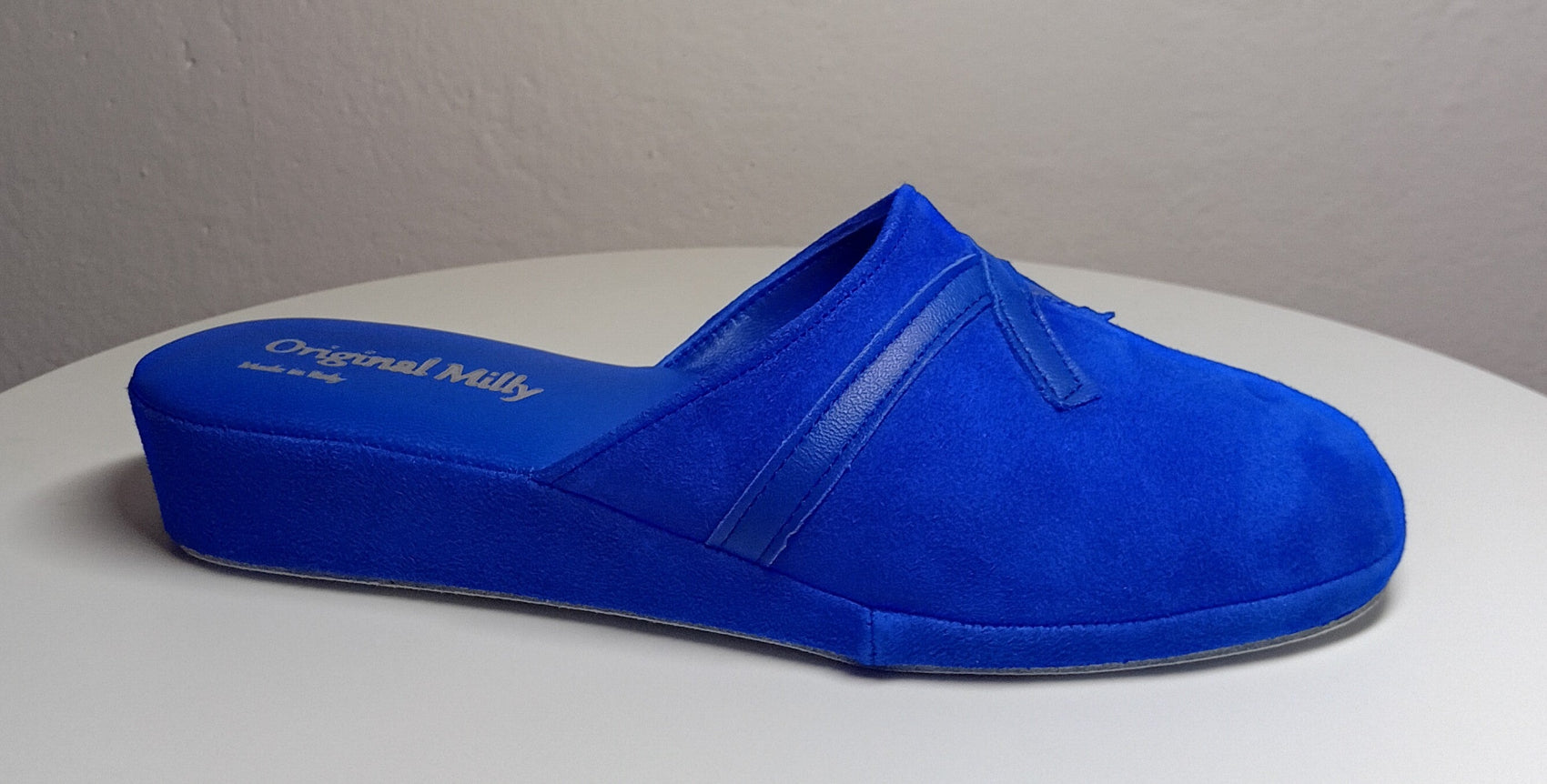 0022 Camoscio e Nappa Blu Suola Bufalo Ciabatte da camera Donna Original Milly Made in Italy