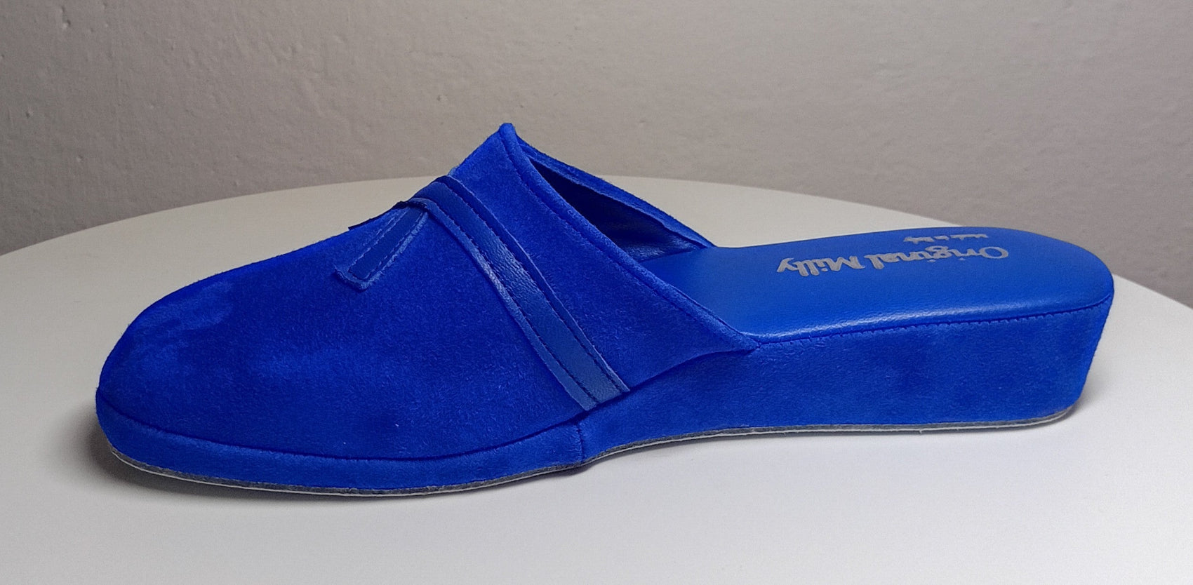 0022 Camoscio e Nappa Blu Suola Bufalo Ciabatte da camera Donna Original Milly Made in Italy