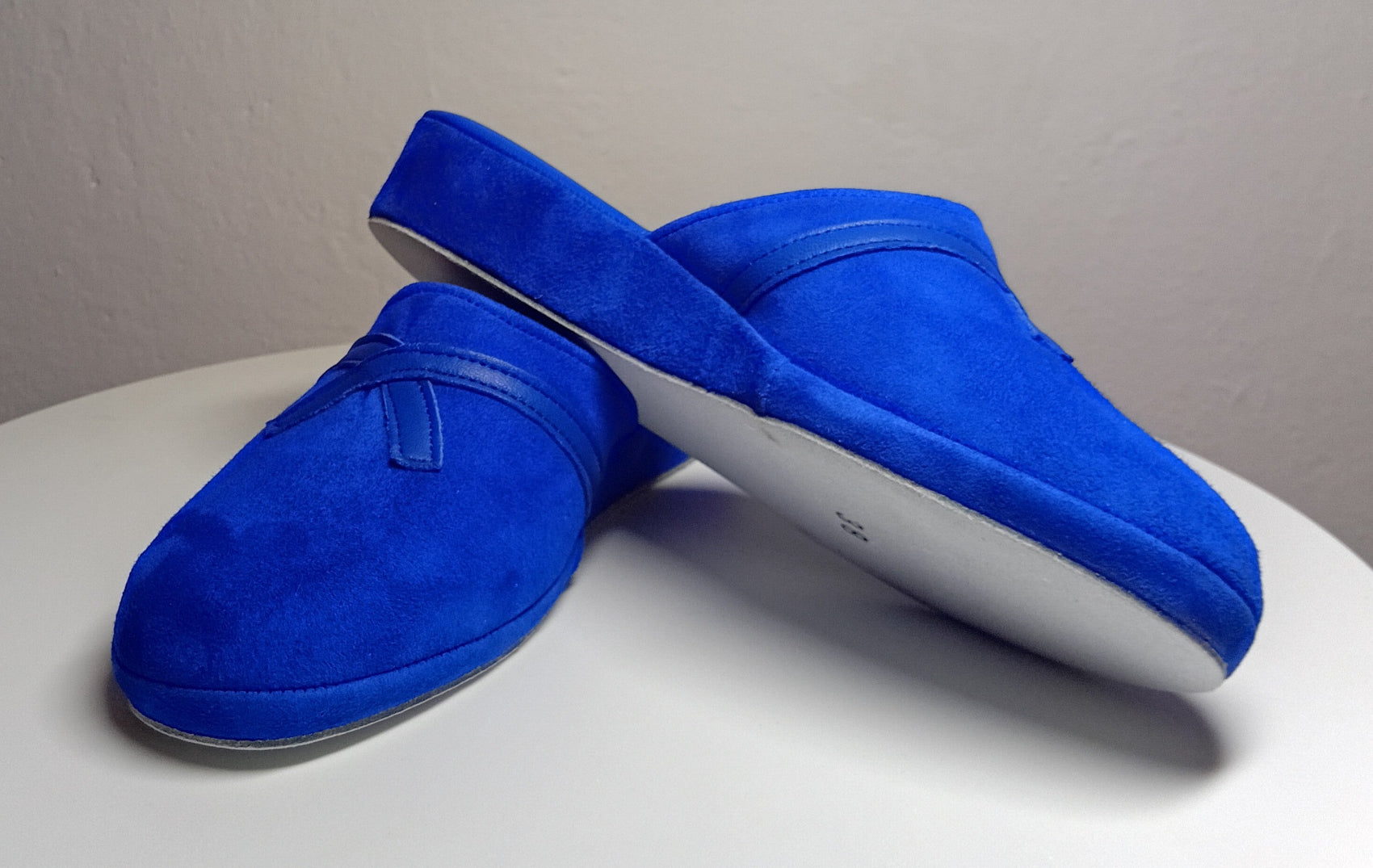 0022 Camoscio e Nappa Blu Suola Bufalo Ciabatte da camera Donna Original Milly Made in Italy