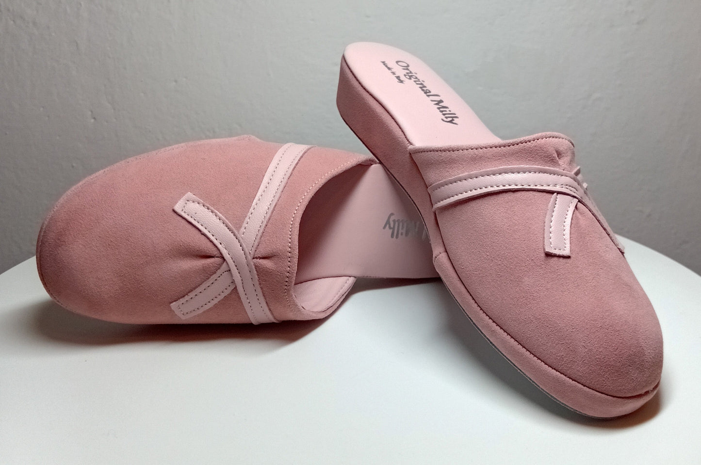 0022 Camoscio e Nappa Pesca Suola Bufalo Ciabatte da camera Donna Original Milly Made in Italy