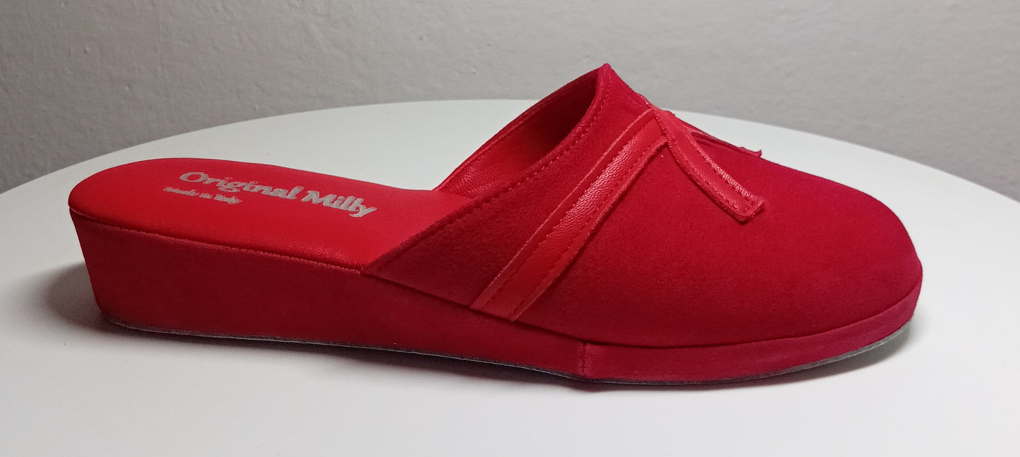 0022 Camoscio e Nappa Rosso Suola Bufalo Ciabatte da camera Donna Original Milly Made in Italy