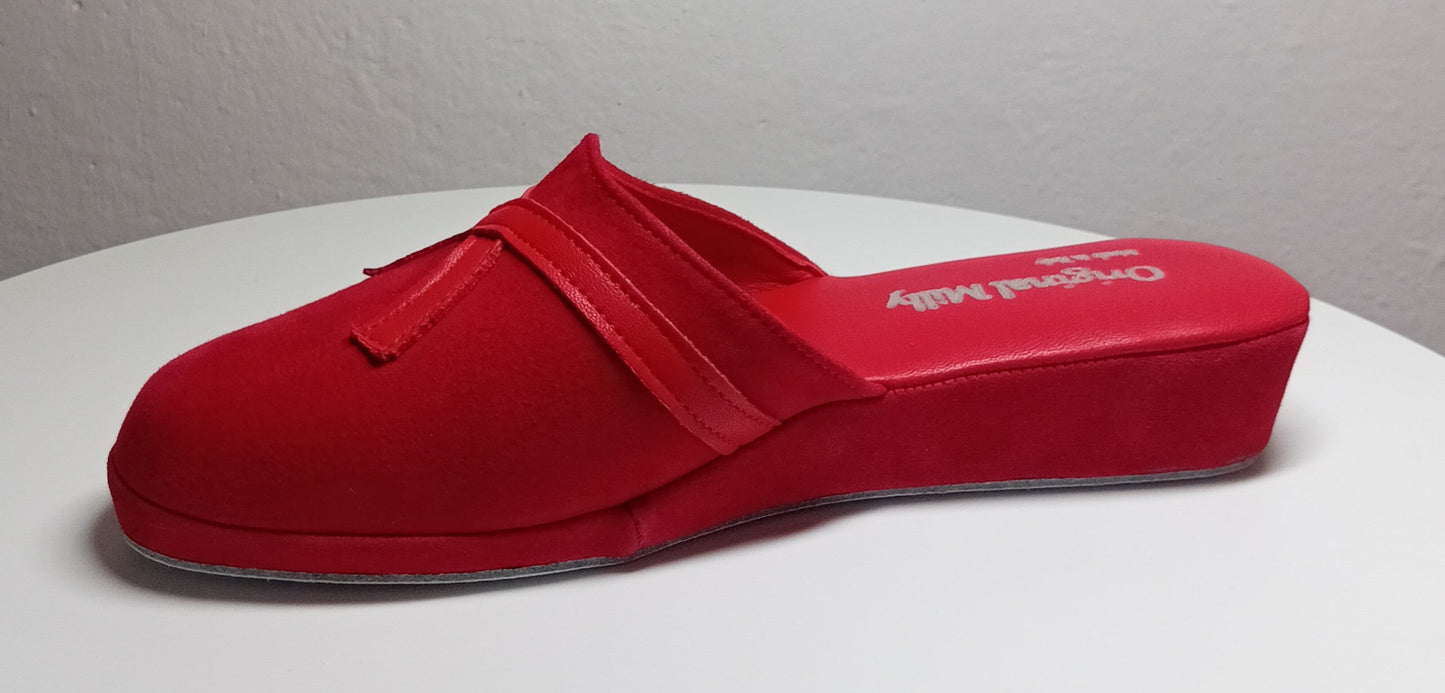 0022 Camoscio e Nappa Rosso Suola Bufalo Ciabatte da camera Donna Original Milly Made in Italy