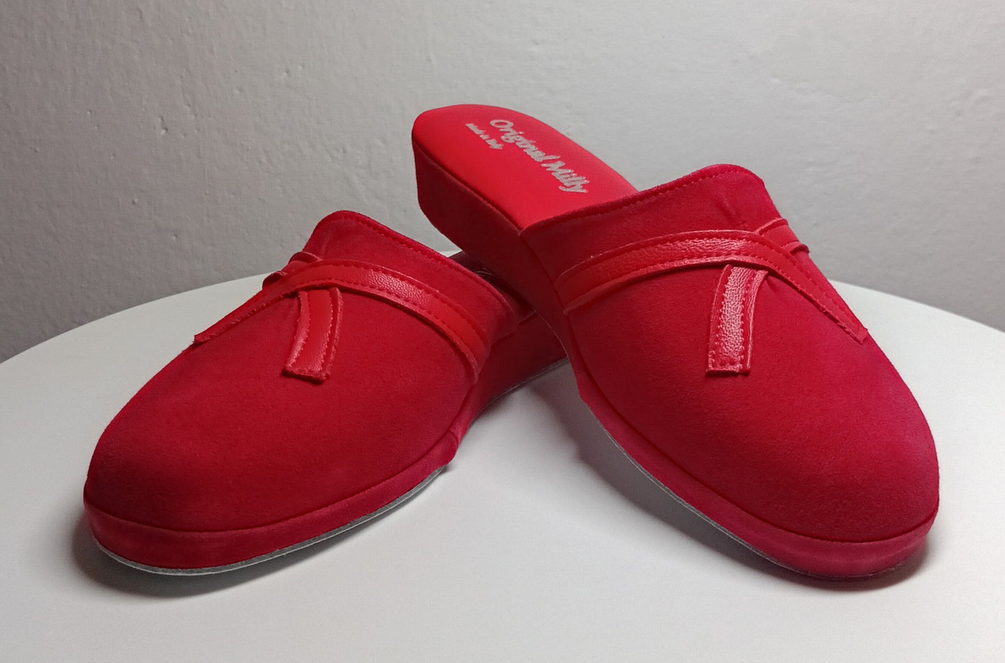 0022 Camoscio e Nappa Rosso Suola Bufalo Ciabatte da camera Donna Original Milly Made in Italy