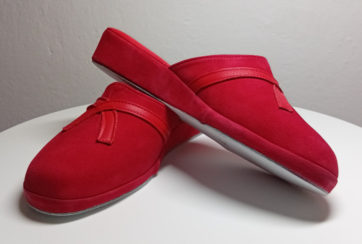 0022 Camoscio e Nappa Rosso Suola Bufalo Ciabatte da camera Donna Original Milly Made in Italy