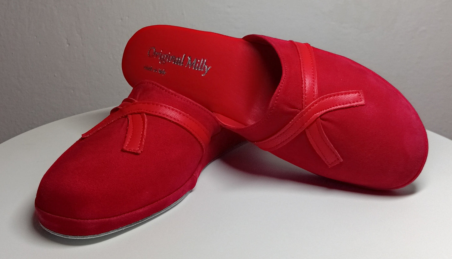 0022 Camoscio e Nappa Rosso Suola Bufalo Ciabatte da camera Donna Original Milly Made in Italy