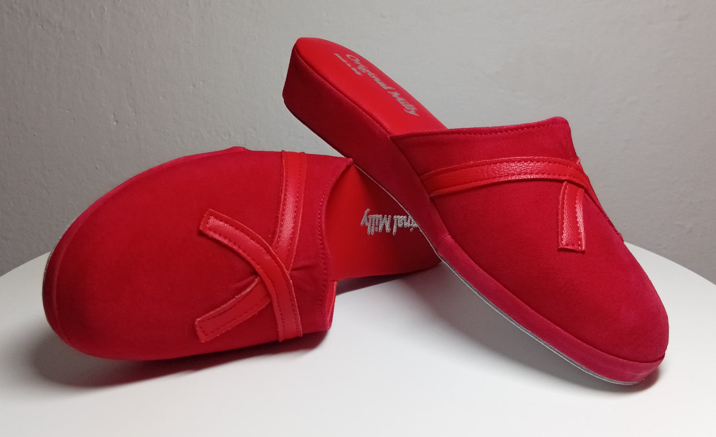 0022 Camoscio e Nappa Rosso Suola Bufalo Ciabatte da camera Donna Original Milly Made in Italy