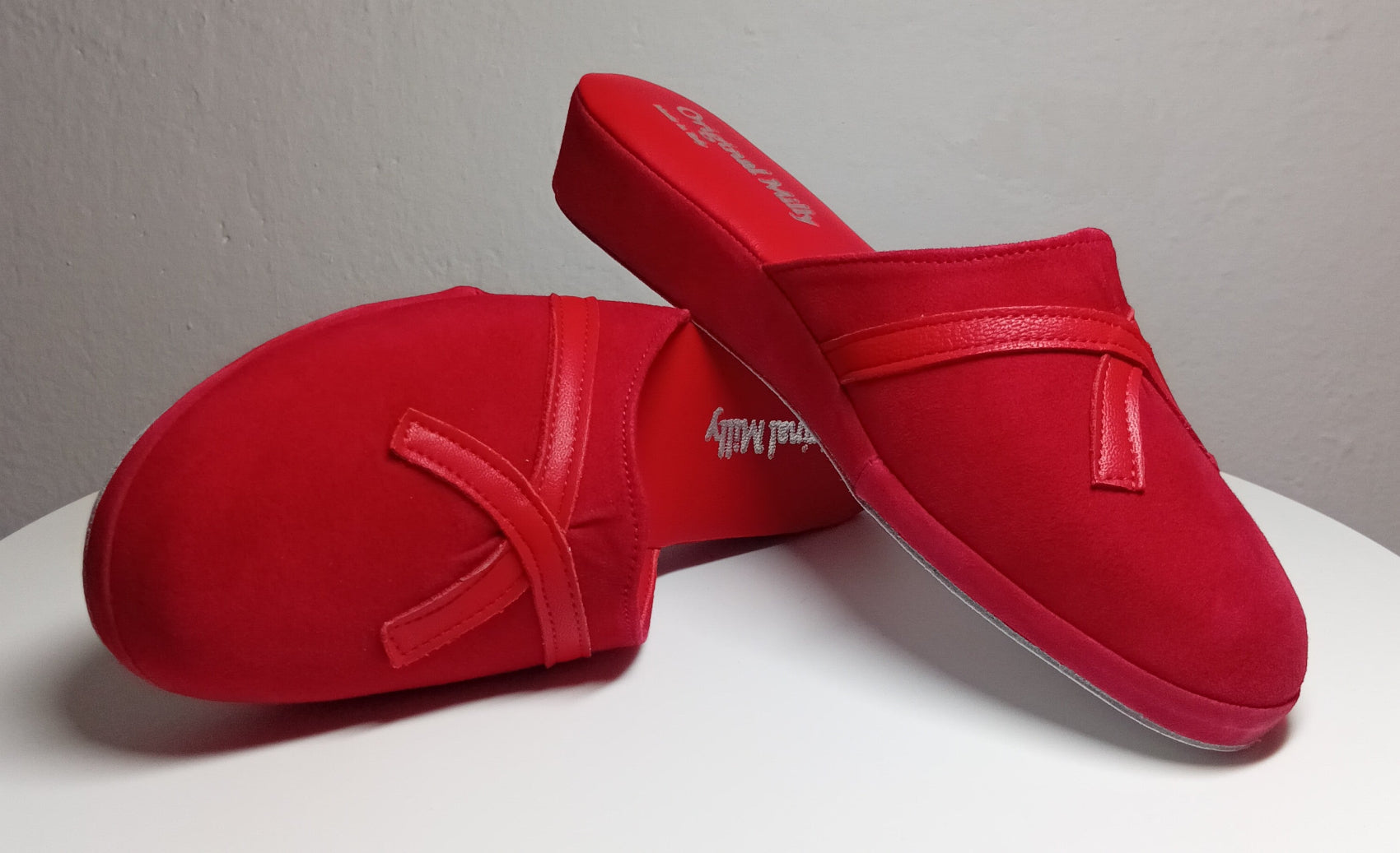 0022 Camoscio e Nappa Rosso Suola Bufalo Ciabatte da camera Donna Original Milly Made in Italy