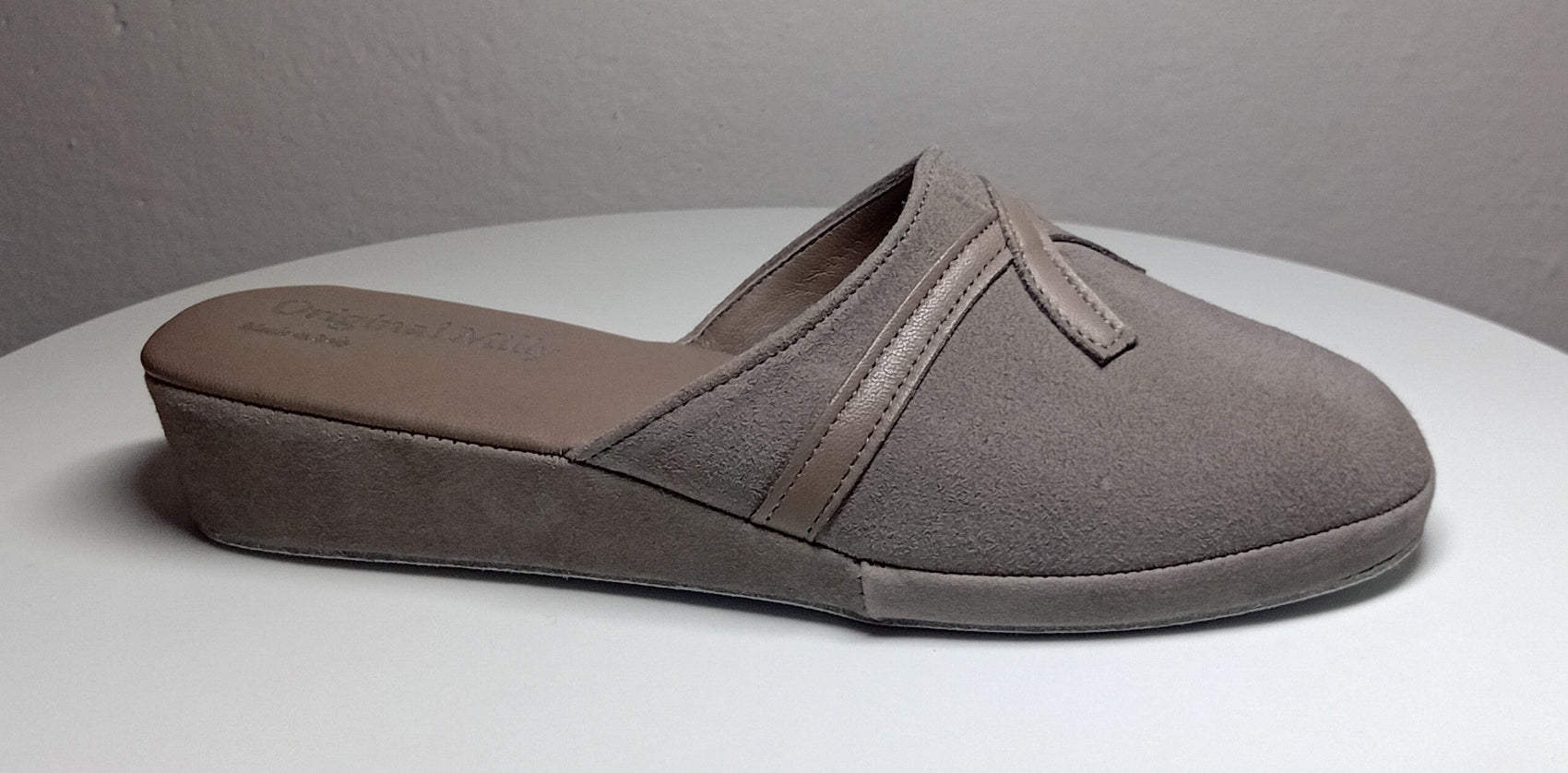 0022 Camoscio e Nappa Taupe Suola Bufalo Ciabatte da camera Donna Original Milly Made in Italy