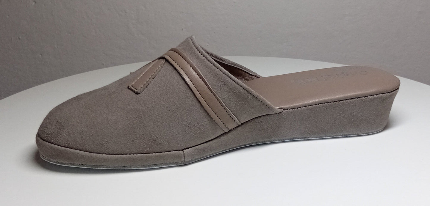 0022 Camoscio e Nappa Taupe Suola Bufalo Ciabatte da camera Donna Original Milly Made in Italy