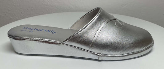 0032 Nappa Argento Suola Bufalo Ciabatte da camera Donna Original Milly Made in Italy