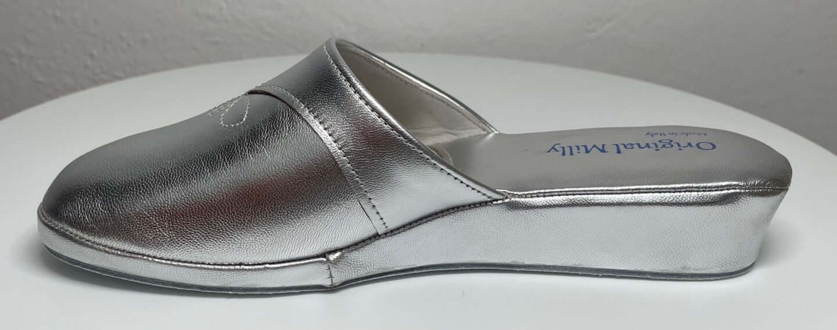0032 Nappa Argento Suola Bufalo Ciabatte da camera Donna Original Milly Made in Italy