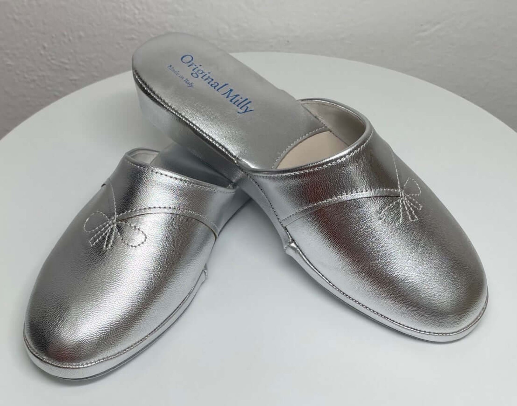 0032 Nappa Argento Suola Bufalo Ciabatte da camera Donna Original Milly Made in Italy
