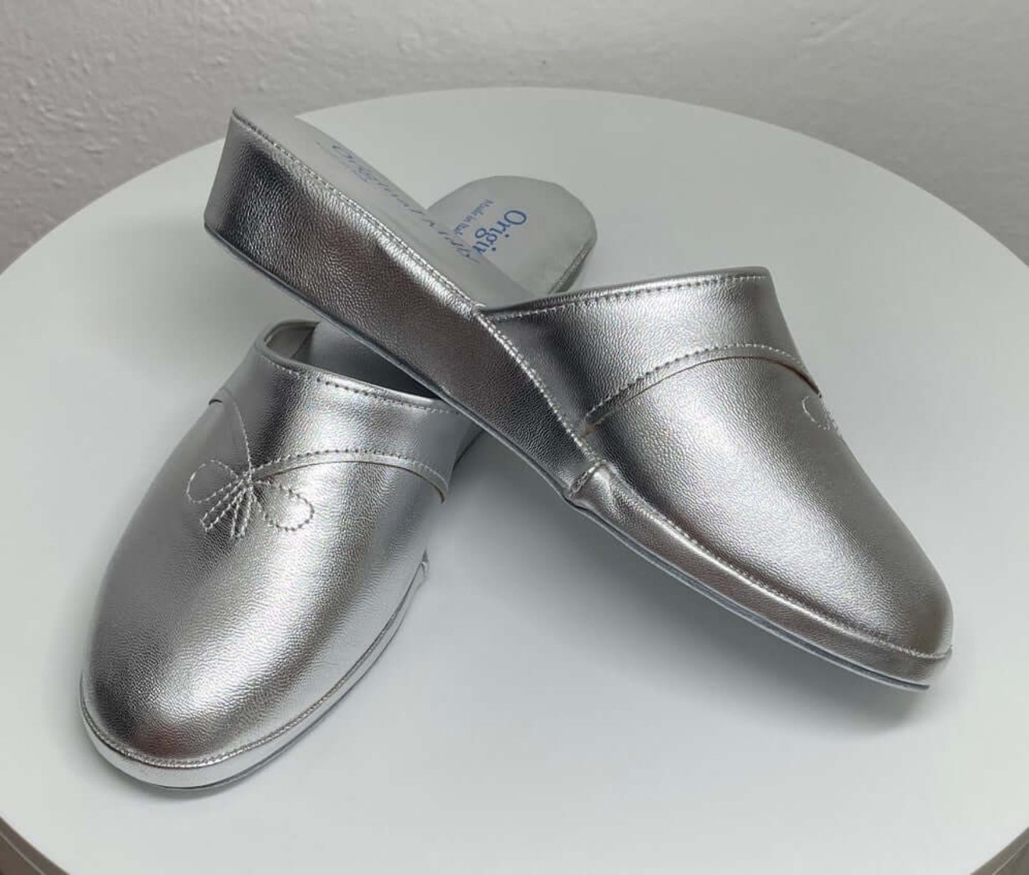 0032 Nappa Argento Suola Bufalo Ciabatte da camera Donna Original Milly Made in Italy