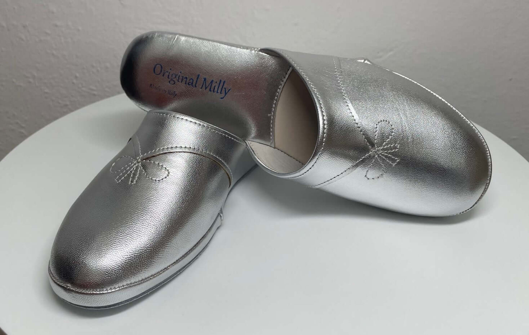 0032 Nappa Argento Suola Bufalo Ciabatte da camera Donna Original Milly Made in Italy